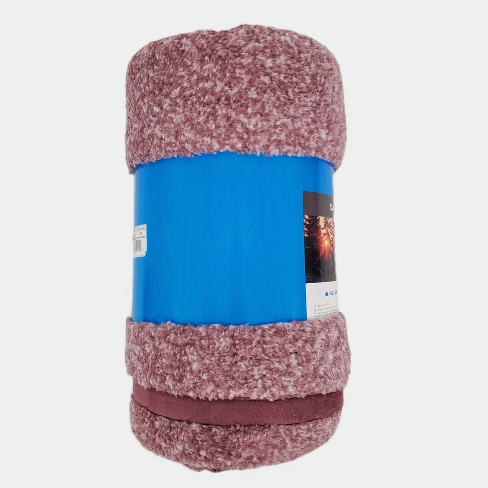 Columbia Super Cozy Sherpa Throw Blanket Fig Muted Purple Faux‎ Suede Trim 50x60